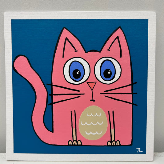 Pink Cat- Folk Art