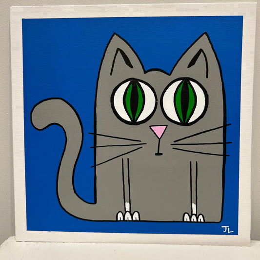 Grey Cat- Folk Art