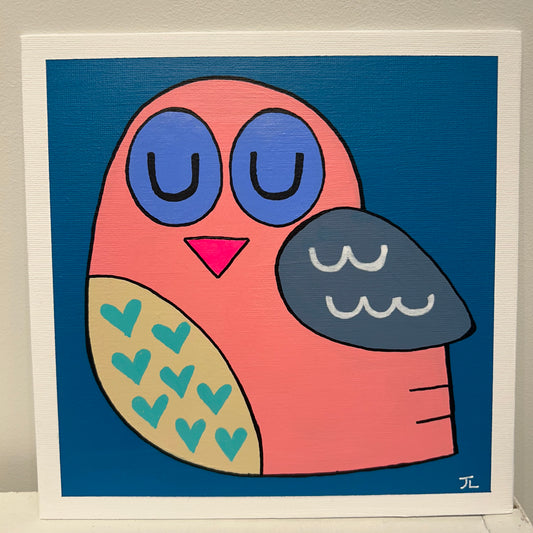 Pink Owl-Folk Art